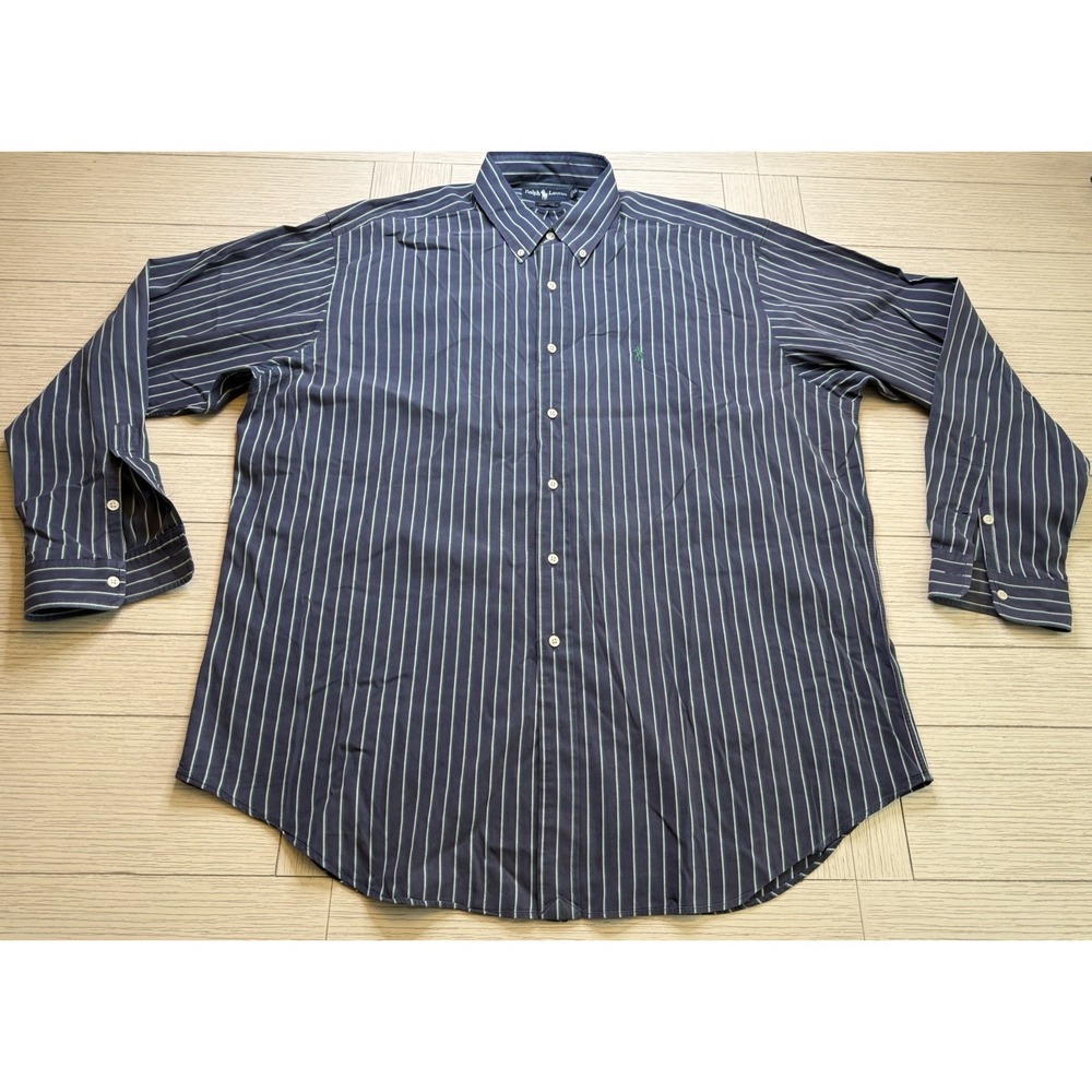 Ralph Lauren Blair Button Down Shirt Blue Green White Striped Business Casual XL